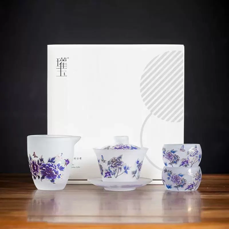 瓘玉牡丹花开悬停三才盖碗套装