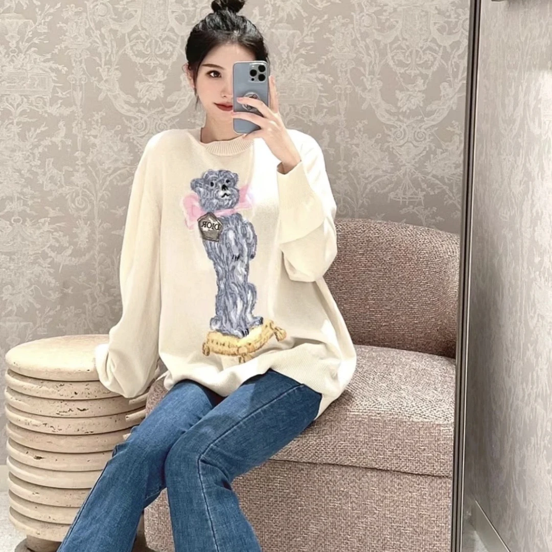 99新 DIOR/迪奥 D500592/九色小熊卡通图案毛衣/ L码