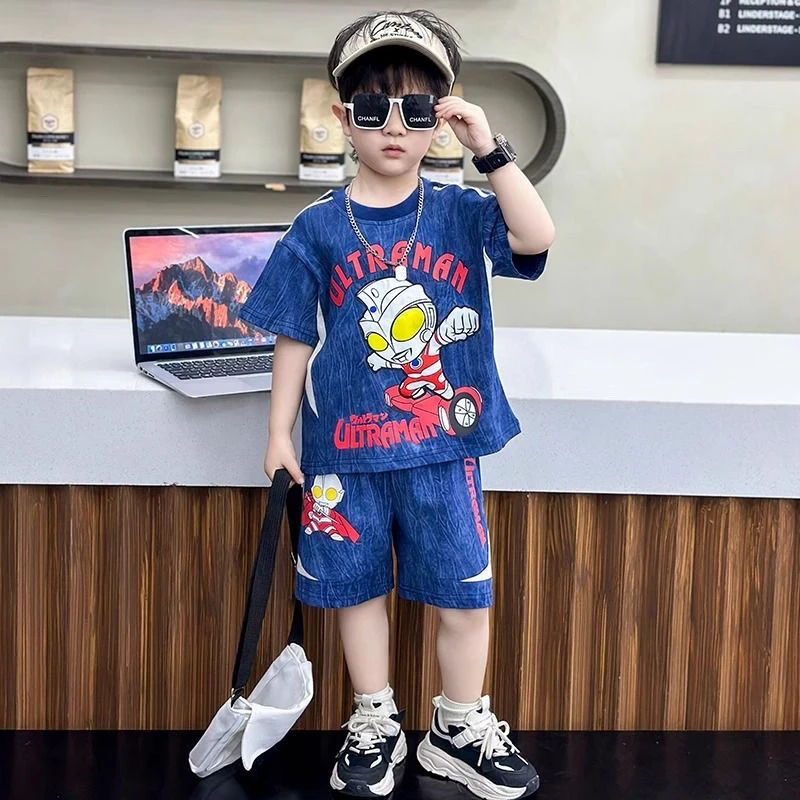 奥特曼套装男童夏装儿童短袖网红痞帅夏款半袖3-6岁男宝炸街衣服