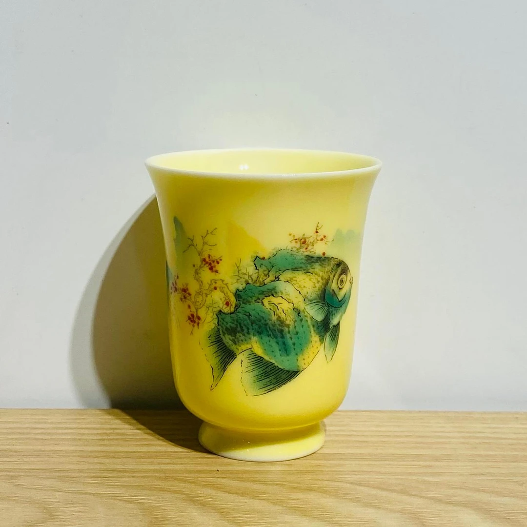 吾游茶器黄釉山海鱼闻香杯