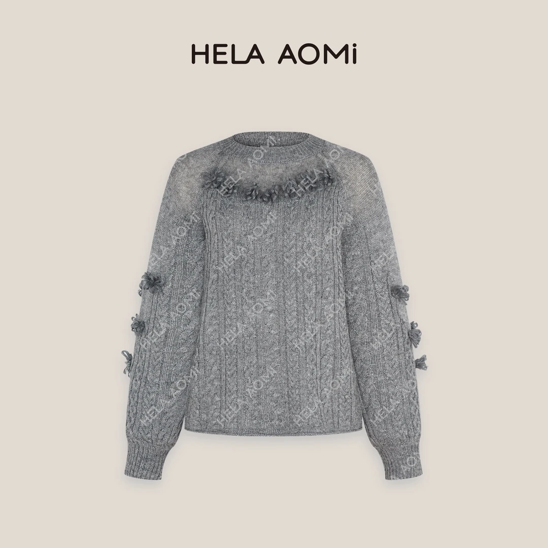 HELAAOMI “钩花秘境”立体花朵毛衣高级感气质针织衫CY4DC31474