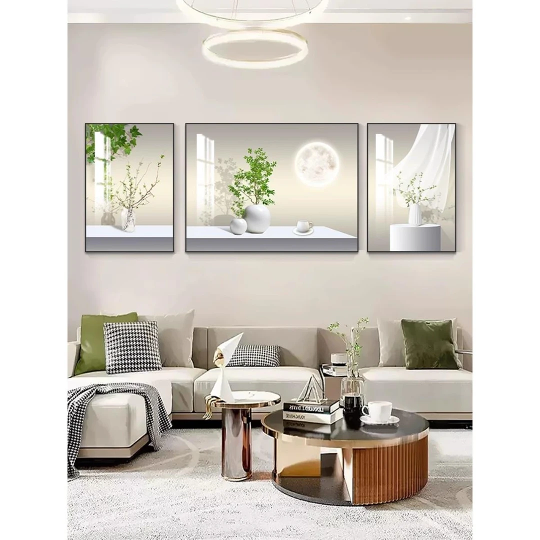 绿植客厅装饰画现代简约沙发背景墙挂画北欧小清新三联画高档壁画