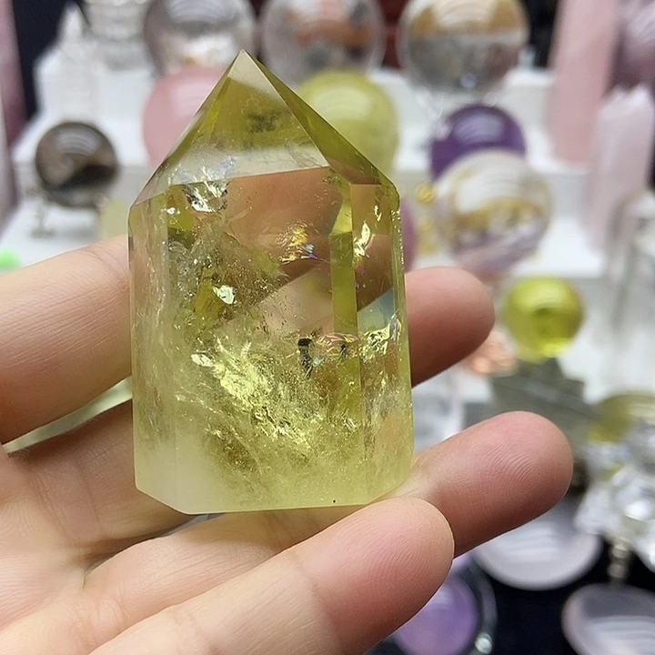 水晶未镶嵌摆件黄水晶六角柱