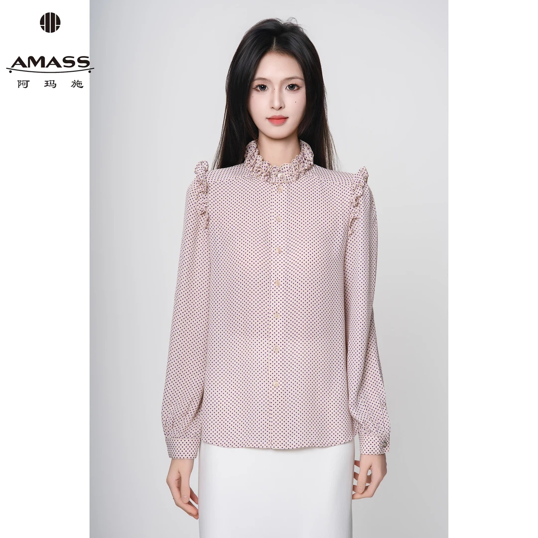 AMASS/阿玛施春夏新款复古法式拉夫领波点气质百搭长袖衬衫530062