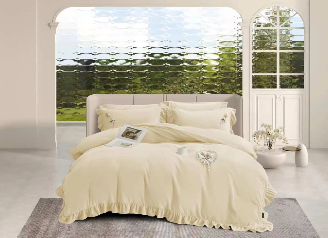 【红艳家纺】香槟玫瑰牛奶绒四件套