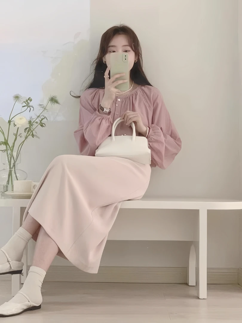 2025夏季新款韩系氛围感减龄漂亮小个子粉色衬衫半身裙两件套装女