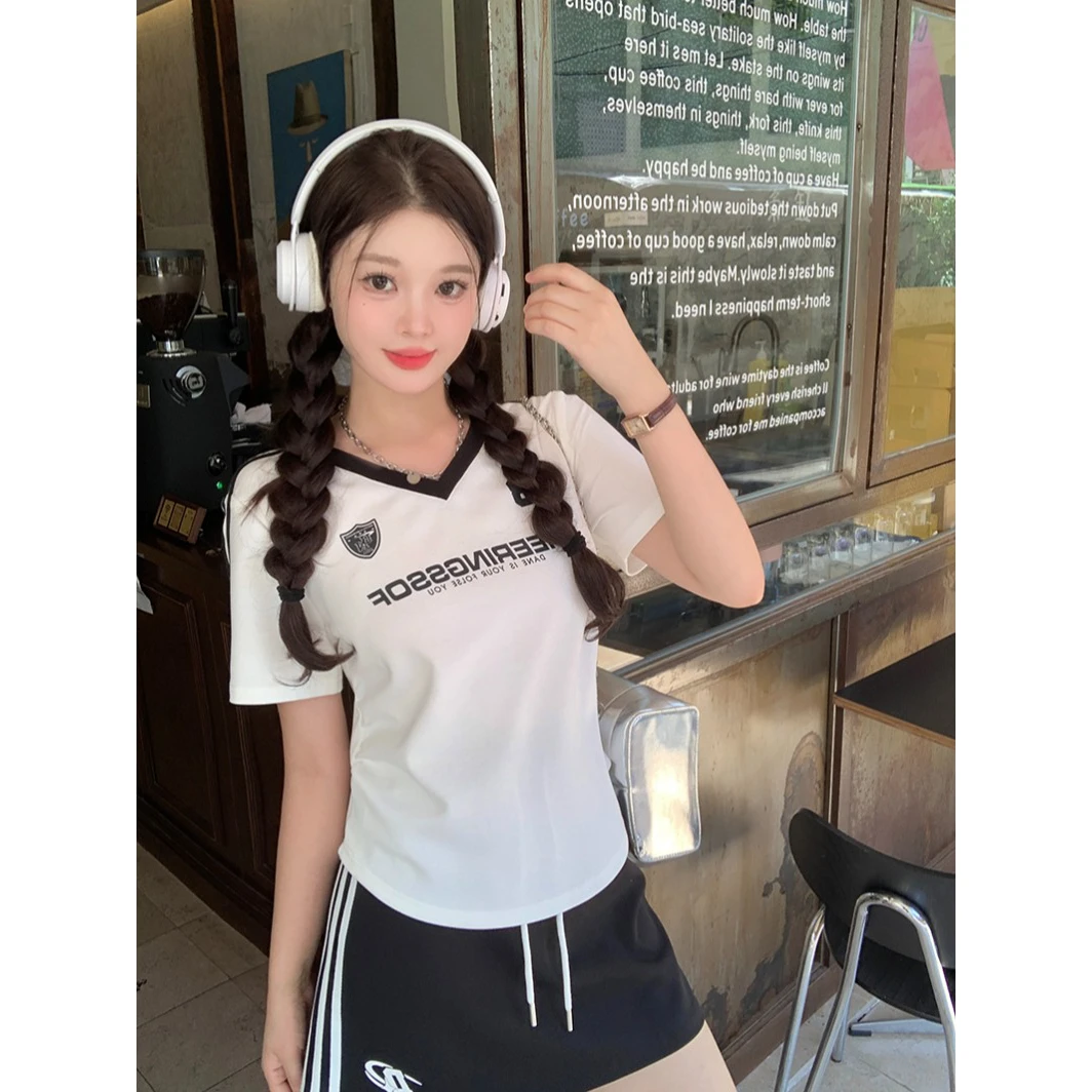 20071（31）夏装新款大码女运动休闲风撞色印花短袖上衣短裙套装