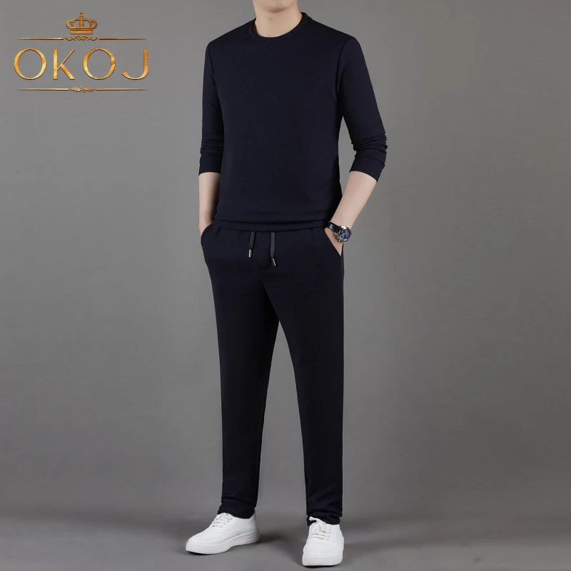 OKOJ休闲运动套装男士高端时尚圆领卫衣秋季新款亲肤透气两件套