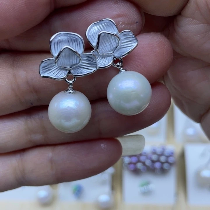 淡水珍珠耳饰银S925镶嵌