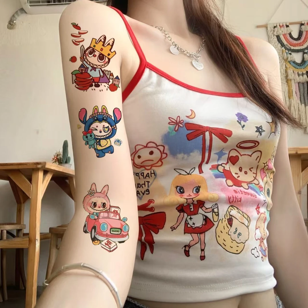 【尼卡】爆款拉布布卡通彩色纹身贴高颜值潮流个性防水持久花臂贴纸