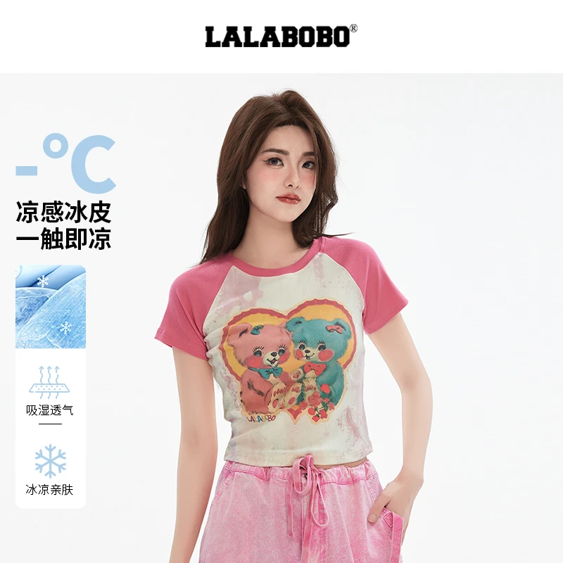 武汉LALABOBO2025年新款冰感T恤女原创潮撞色短袖上衣LBEB-WSDT26