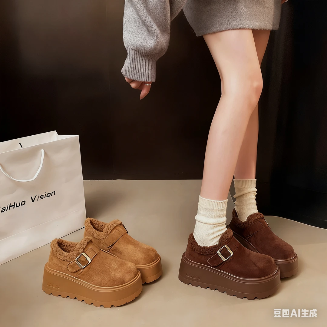 新疆（5厘米）加绒筒乐福保暖鞋毛毛鞋时尚百搭厚底勃肯鞋782