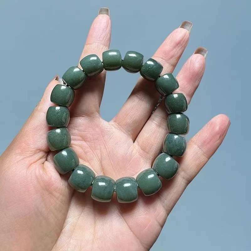 天然和田玉精品且末蓝直切老型珠时尚单圈手串男女同款多样性发货