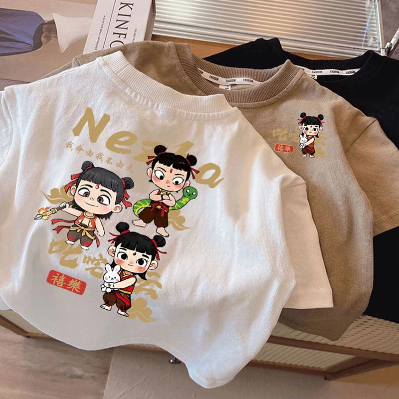 爆款哪吒童装纯棉夏季儿童短袖宝宝T恤男童上衣卡通女童洋气打底t