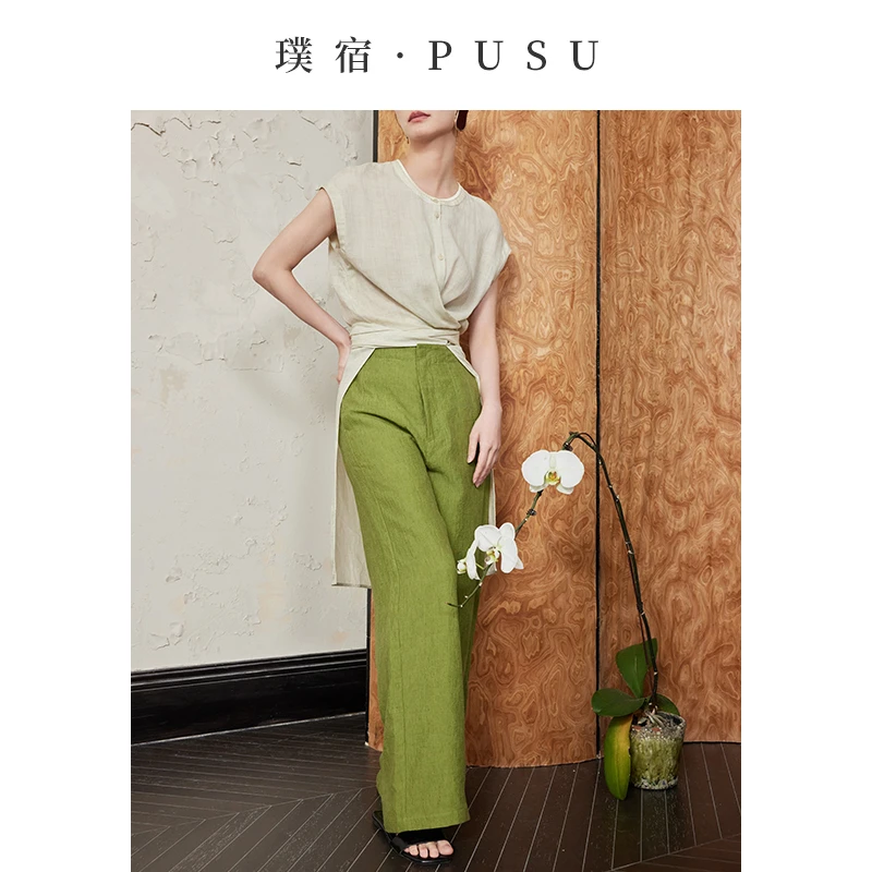 璞宿PUSU 悠然 色织100%汉麻直筒阔腿裤 54331
