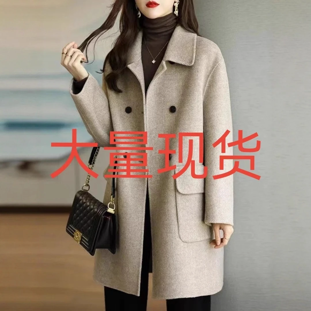 毛呢外套女2025秋冬新款咖色加厚韩版修身显瘦中长款呢子大衣