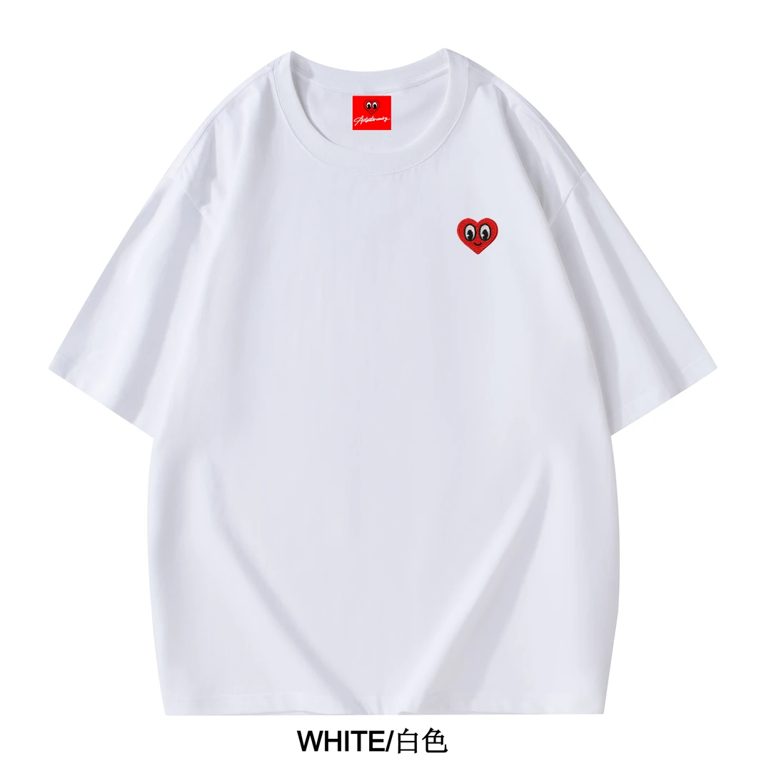 【JAY】ART桃心刺绣百搭休闲情侣短T短袖（111）