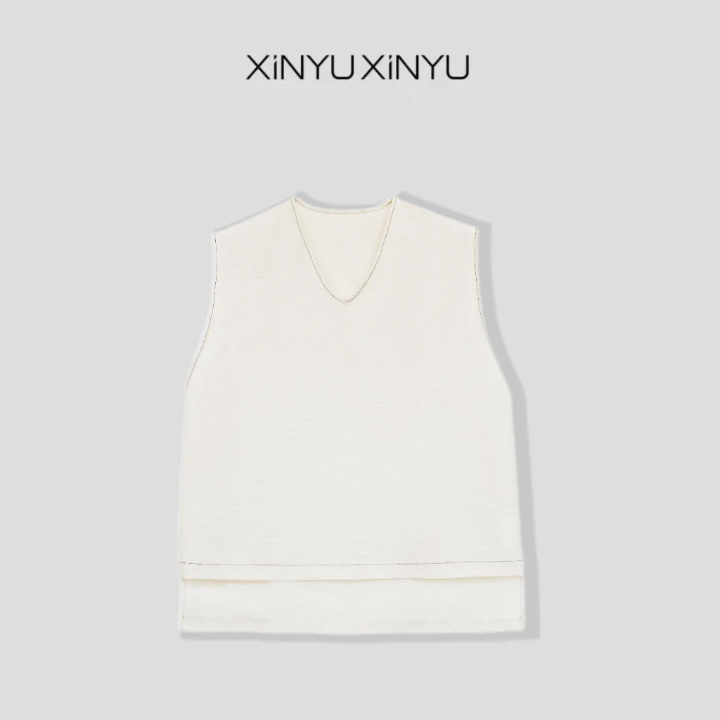 XINYU/芯与V领气质高级肌理感宽松背心马甲 23460 时尚 简约 马夹