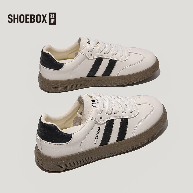 SHOEBOX鞋柜复古德训鞋女2025秋新款显脚百搭时尚休闲通勤小白鞋