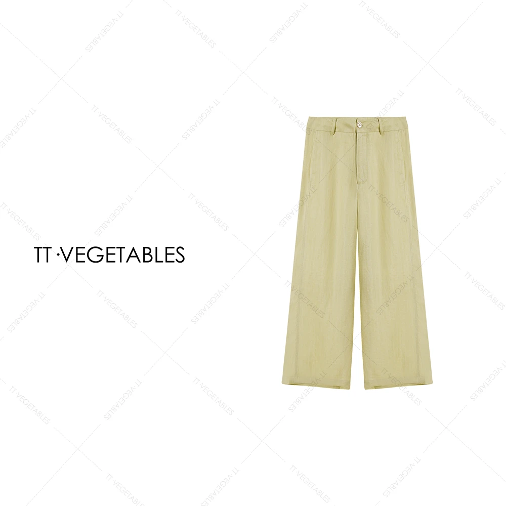 TT・VEGETABLES【序白】鹅黄 亚麻天丝混纺直筒裤休闲裤511780