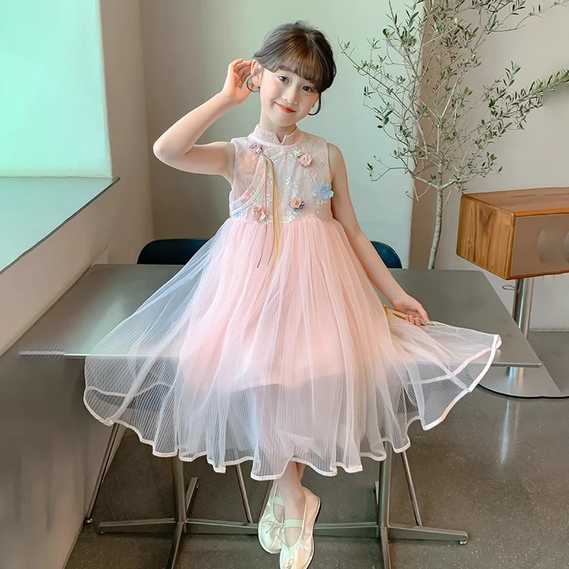 女童夏装连衣裙2025新款洋气儿童旗袍裙子女孩夏季大童网纱公主裙