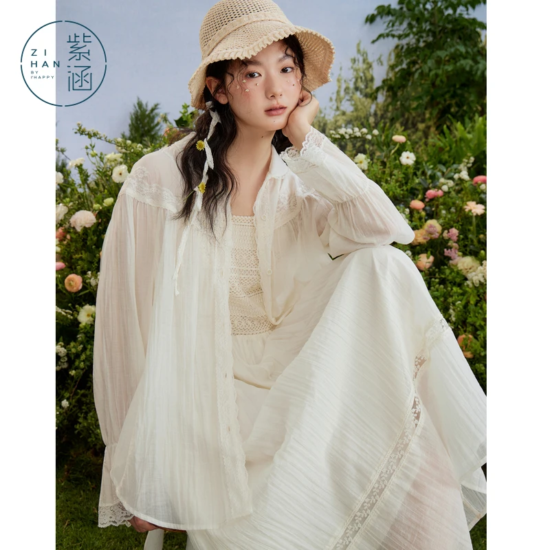 紫涵薄款半透衬衫外套夏季风蕾丝长袖衬衣Z4Z04ZS447