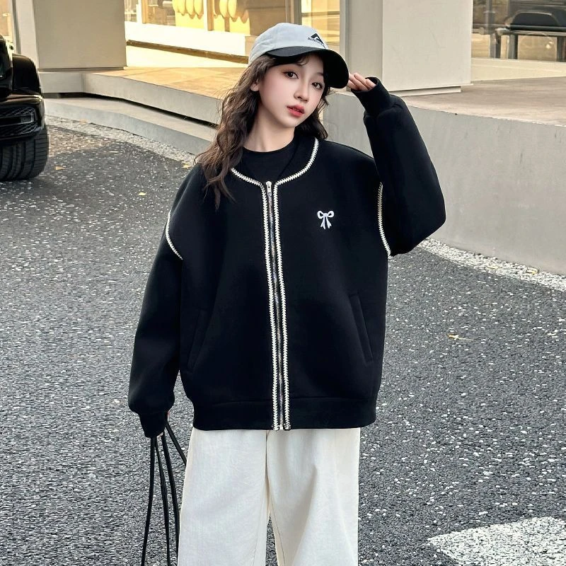 女童中大童春秋薄款拉链开衫外套时髦洋气拼接撞色儿童长袖上衣服