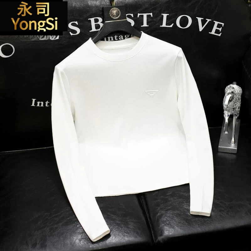 长袖T恤男双面德绒舒适休闲百搭卫衣高端修身韩版内搭早秋款体恤