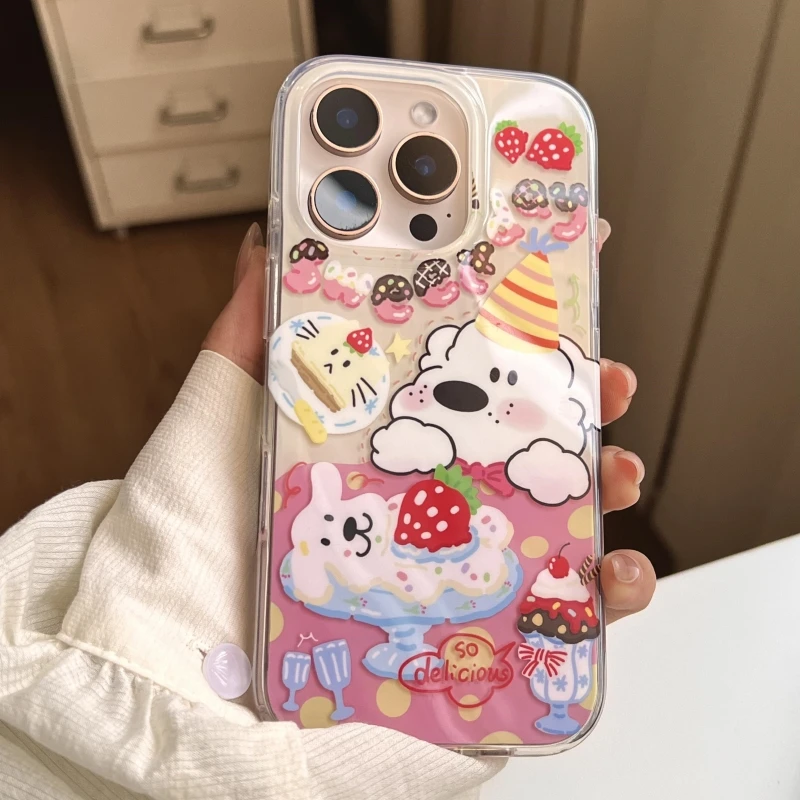 奥菲顿草莓蛋糕小狗适用iPhone16/15pro大孔苹果手机壳14/13/12套