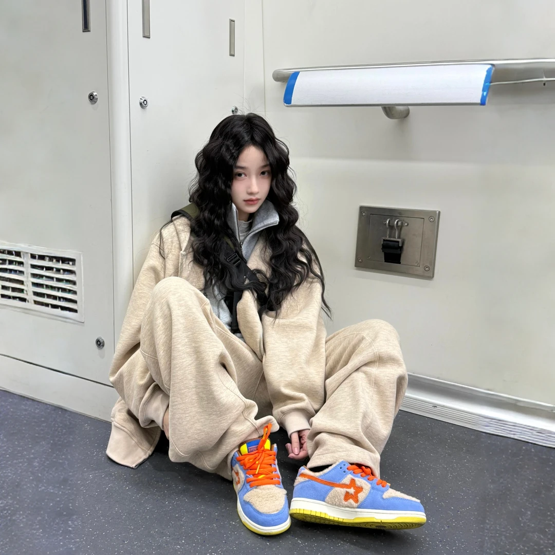 美式炸街运动套装女秋季大码宽松连帽卫衣阔腿长裤时尚休闲两件套