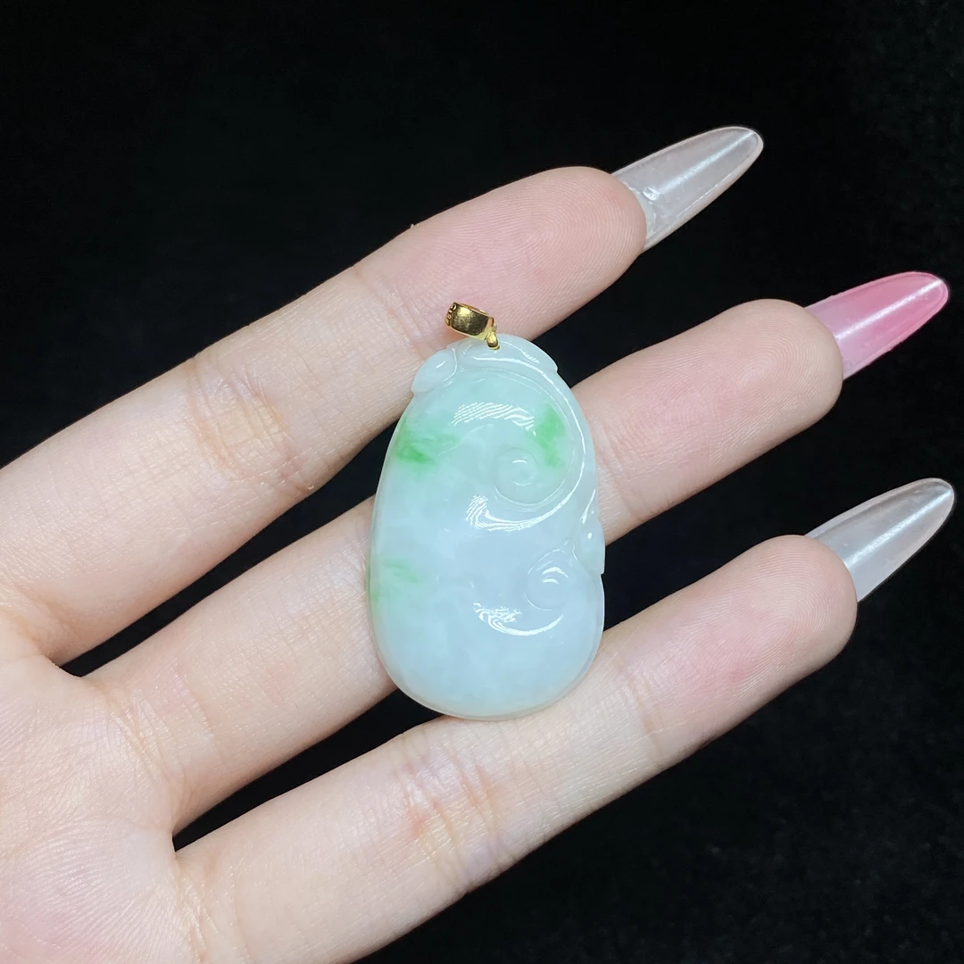 【小北好物】18K金翡翠如意吊坠约19*34mm【多样性发一件】QS15X49