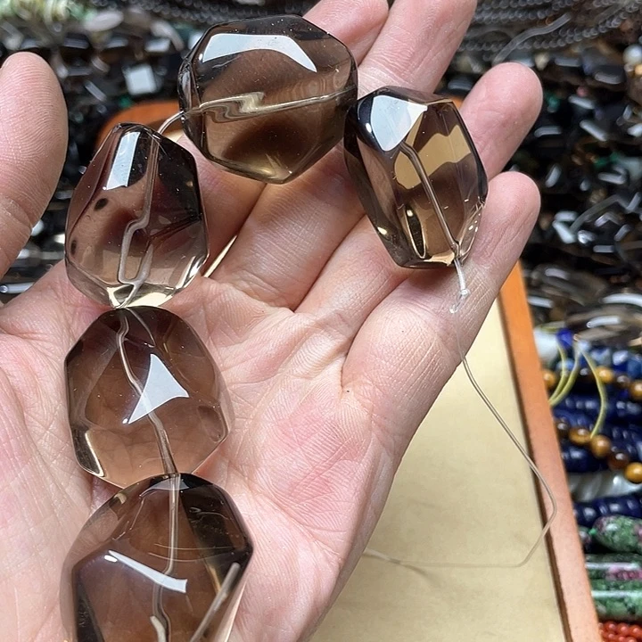 玛瑙/玉髓合金珠宝半成品一颗24mm茶晶