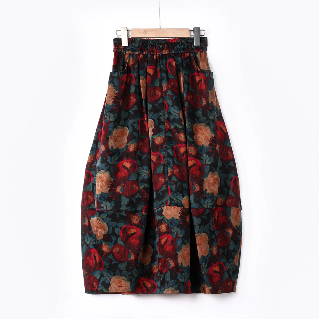 【澜亭絮絮】桑蚕丝香云纱重缎老料花苞裙3559-1