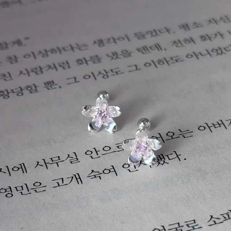 足银耳饰 【樱花】S999足银花朵螺丝耳钉女百搭纯银养耳洞耳饰E604