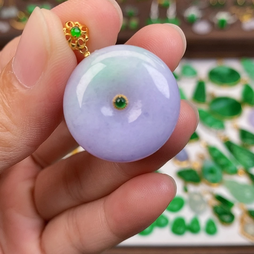 吊坠(不含链)18K金镶嵌翡翠