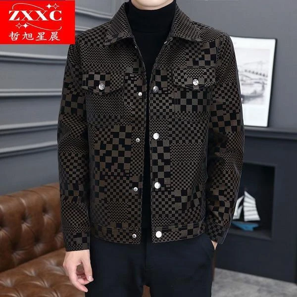 时尚翻领潮流皮茄克夹克高档男中年短款春秋百搭皮衣休闲外套新款