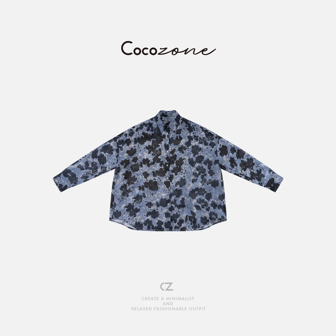 COCO ZONE 刘一一“画染”100苎麻复古撞色翻领长袖衬衫CD2A0434