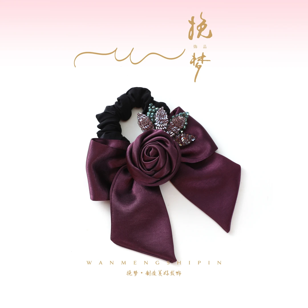 【爱自己】精品水晶紫色玫瑰蝴蝶结重工气质时尚面膜发圈WM-1163