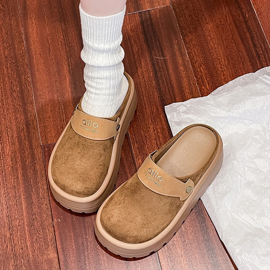 内增高厚底勃肯鞋一脚蹬懒人女鞋2025新款秋季博肯包头半拖鞋单鞋
