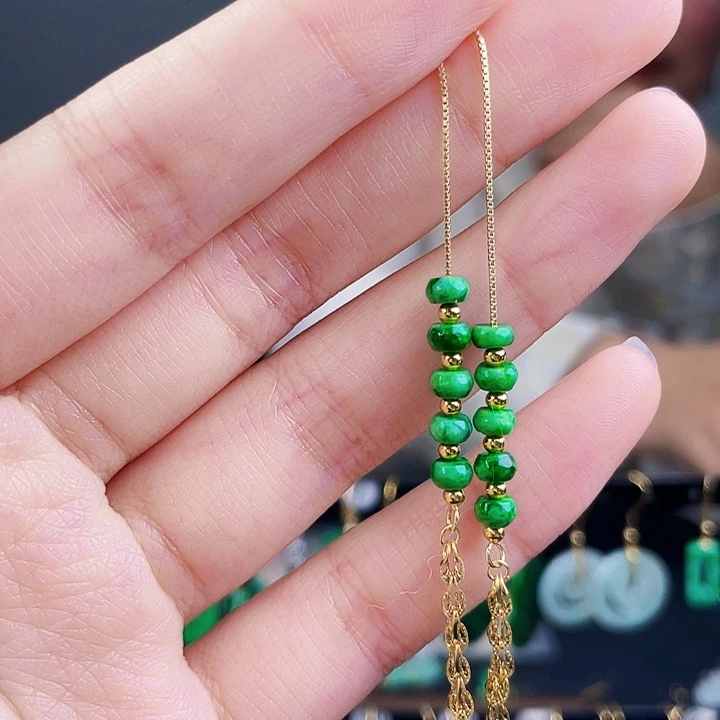 翡翠耳饰银S925镶嵌饰品