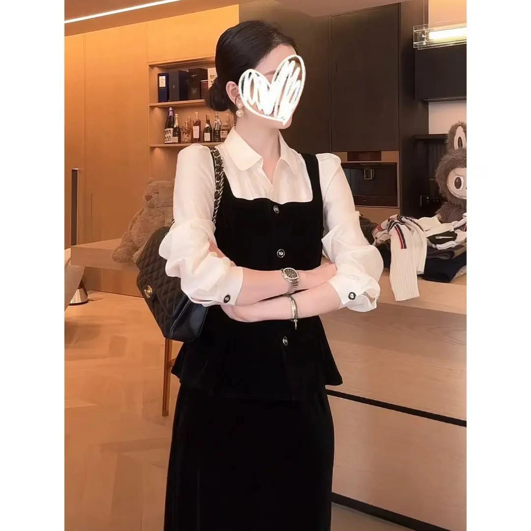 【丝绒醋酸拼接上衣】超重工气质款上衣 女百搭显瘦松弛丝绒裤套装