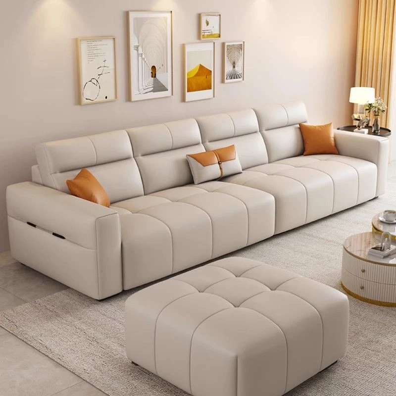 意式极简科技布沙发客厅小户型布艺沙发简约现代家用奶油直排沙发