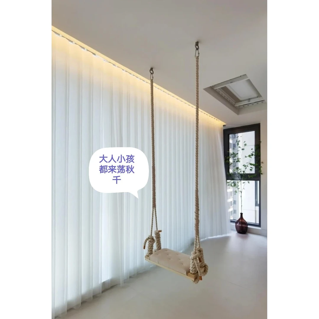 室内大人吊椅 儿童家用客厅阳台秋千民宿娱乐椅子实木悬挂吊篮