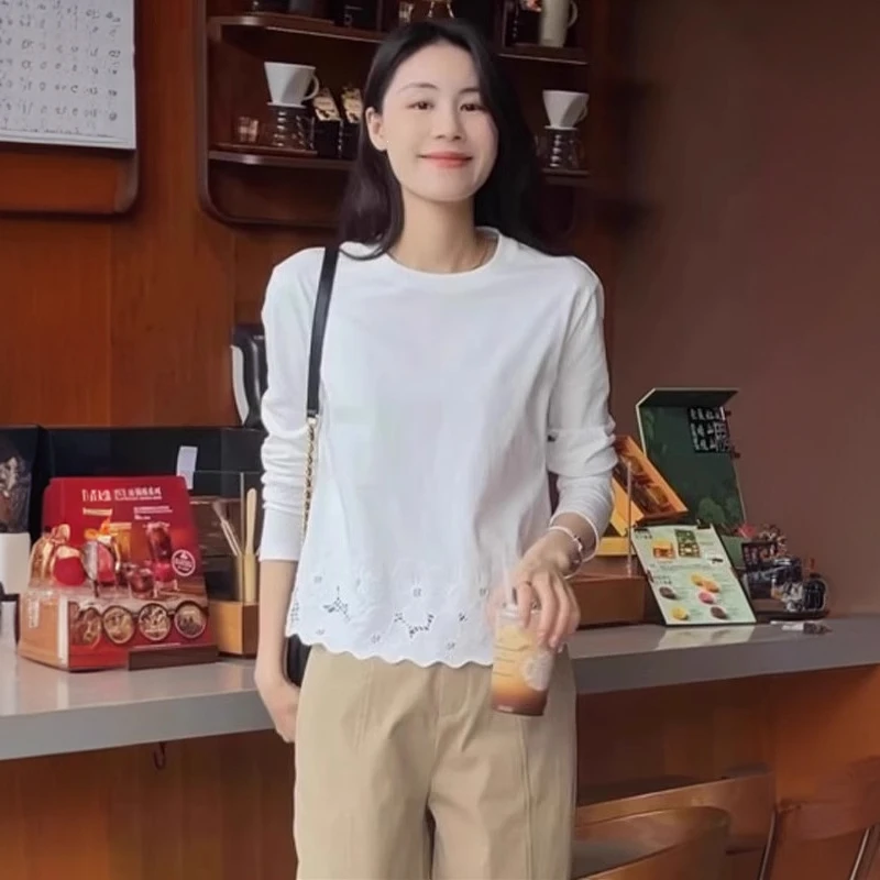 欧货小众设计感蕾丝花边长袖t恤女2025早春新款超好看可外穿上衣