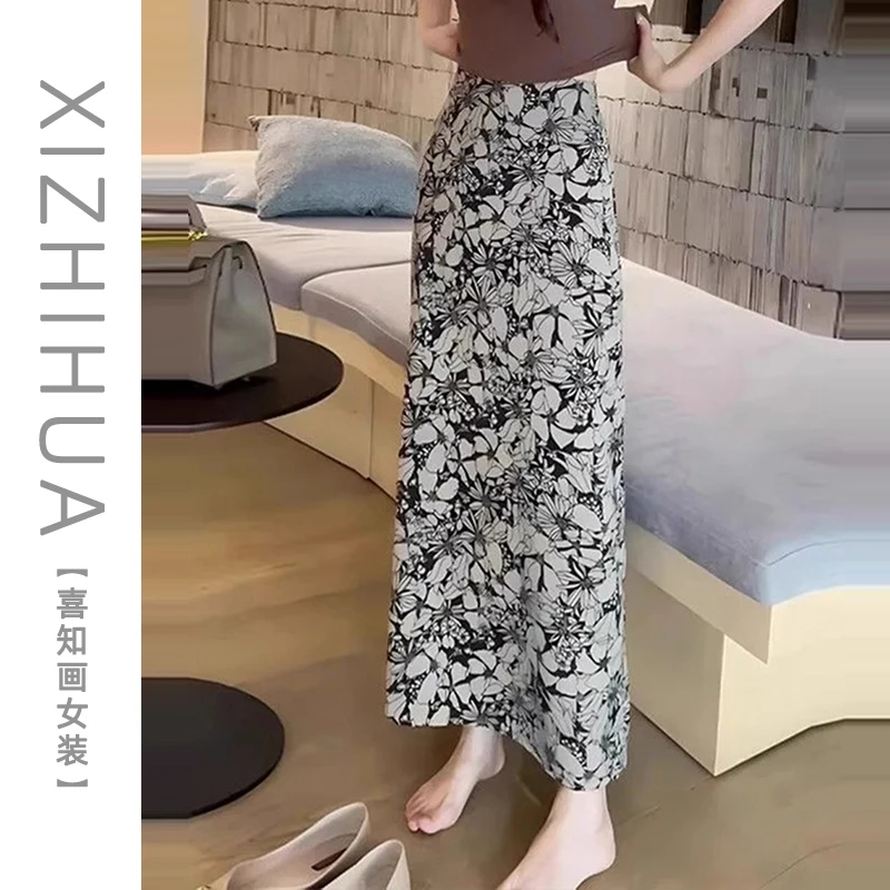 时髦女装2025年春季新款设计感小众法式印花半身裙高腰显瘦a字裙