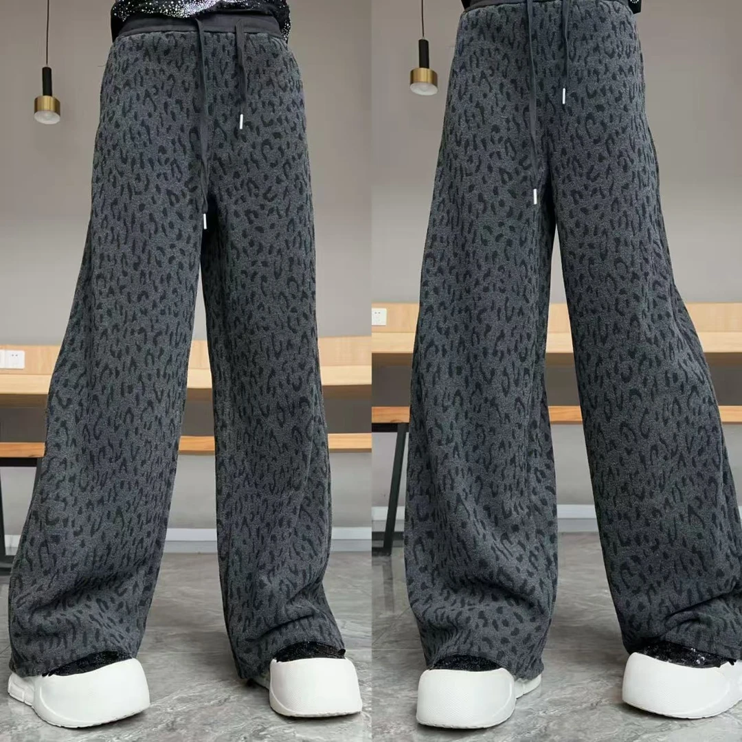 【YJ·原创】2025冬季新款宽松百搭显瘦豹纹加绒直筒休闲裤女YK1108