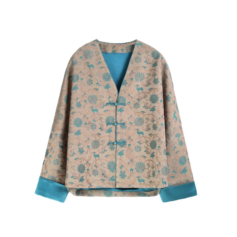 40姆米满桑色织提花红云纱偏襟香云纱外套12539