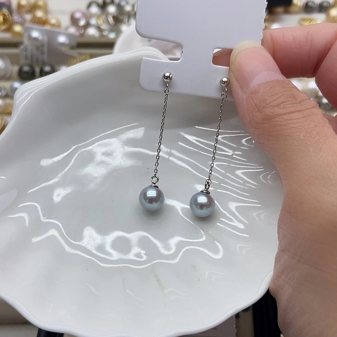 海水珍珠银S925镶嵌耳饰
