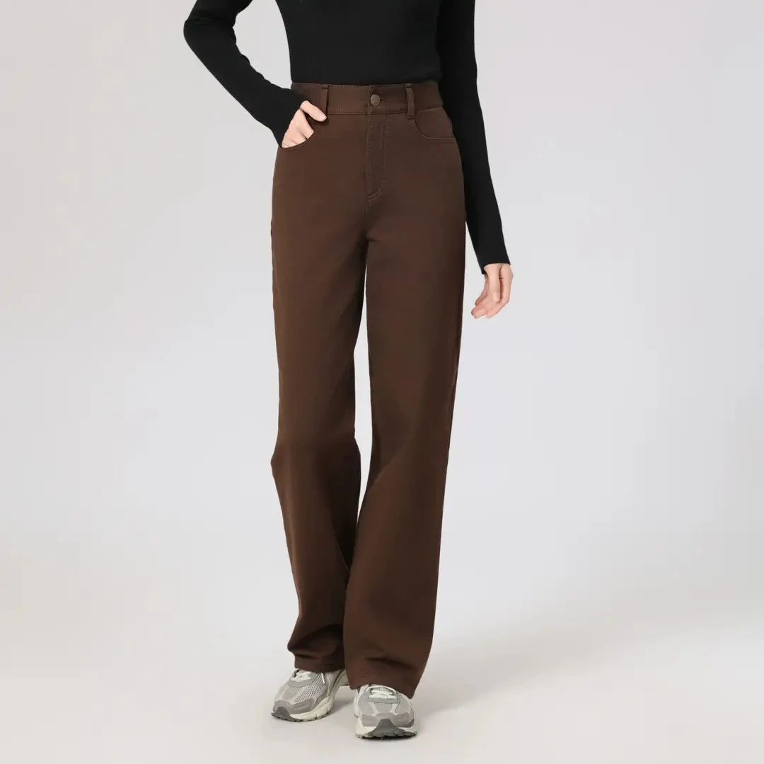 AMASS/阿玛施 秋冬经典复古百搭直筒裤植绒秋冬高腰植绒直筒裤