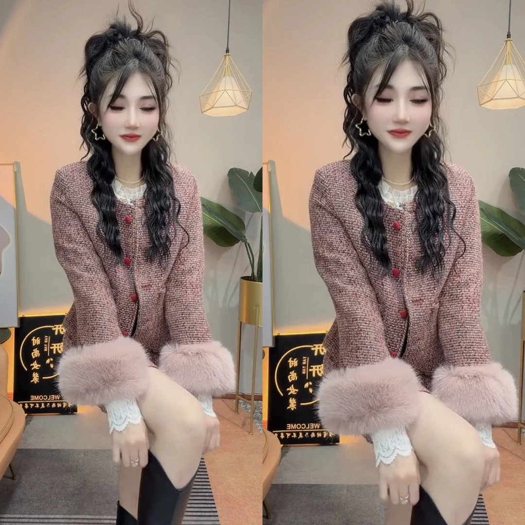 时尚秋冬新款小香风轻奢甜美上衣裙子两件套减龄洋气